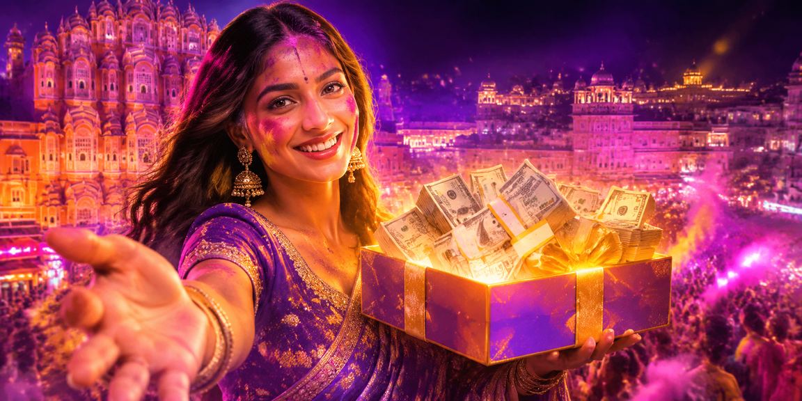 Vibrant Holi season celebration featuring casino games to amplify player bonuses